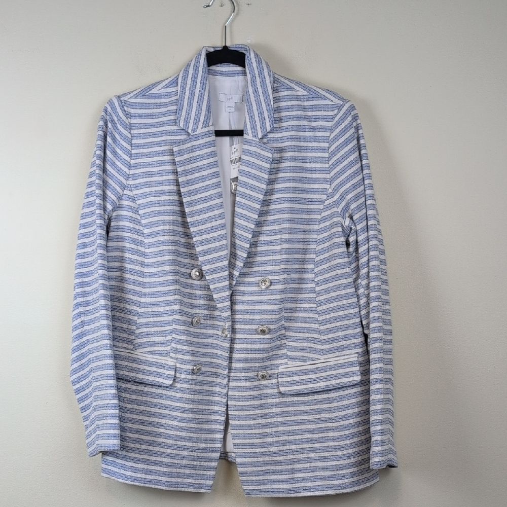 J. Jill Modern Spectator Striped Blazer Size M Coastal Preppy Woven Cotton NWT